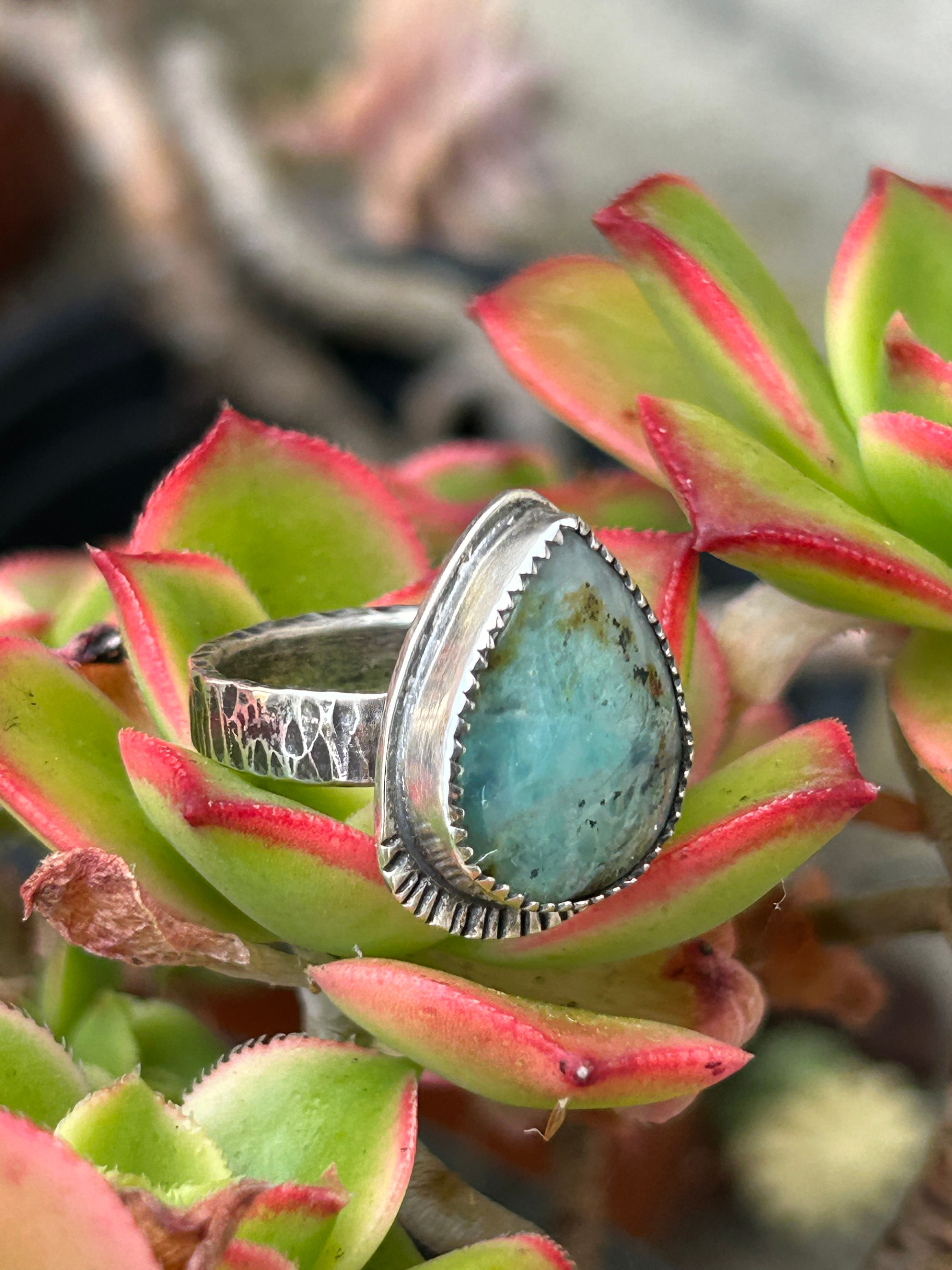 Peruvian Blue Opal and Oxidized Sterling Silver Ring (7.25)