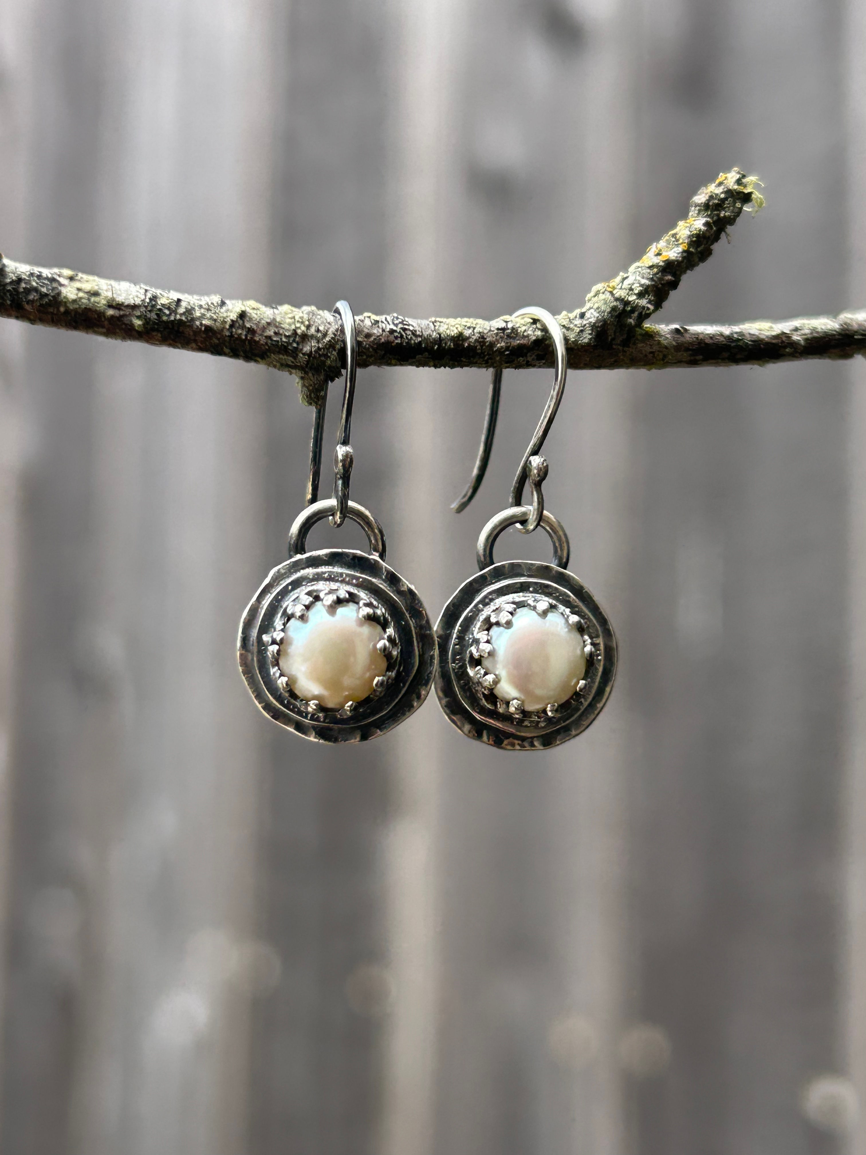 Freshwater Pearl and Oxidized Sterling Silver Earrings