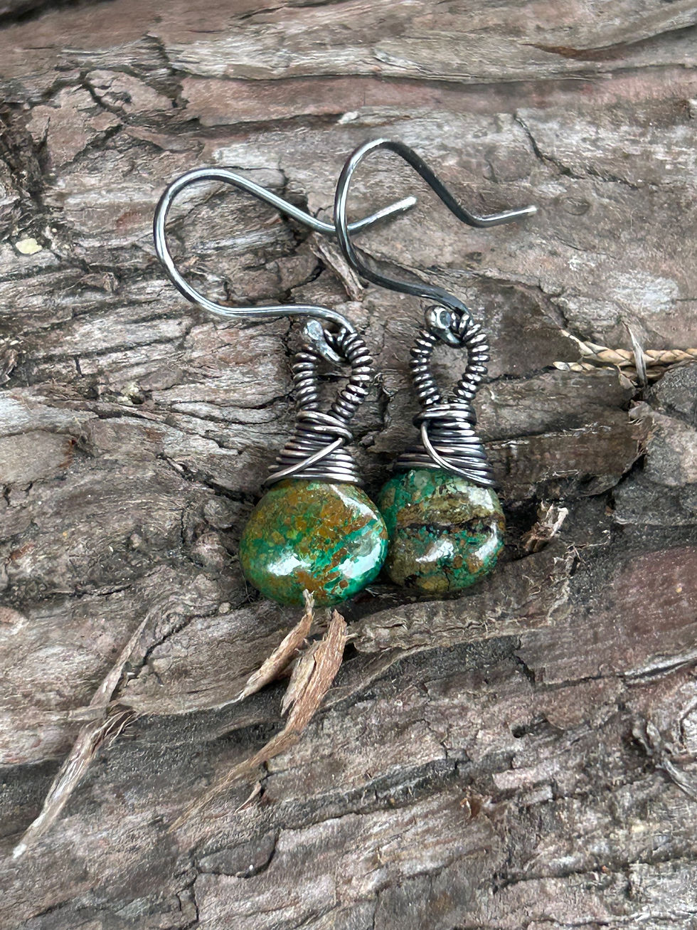 Thumbnail: Malachite Azurite and Sterling Silver Earrings