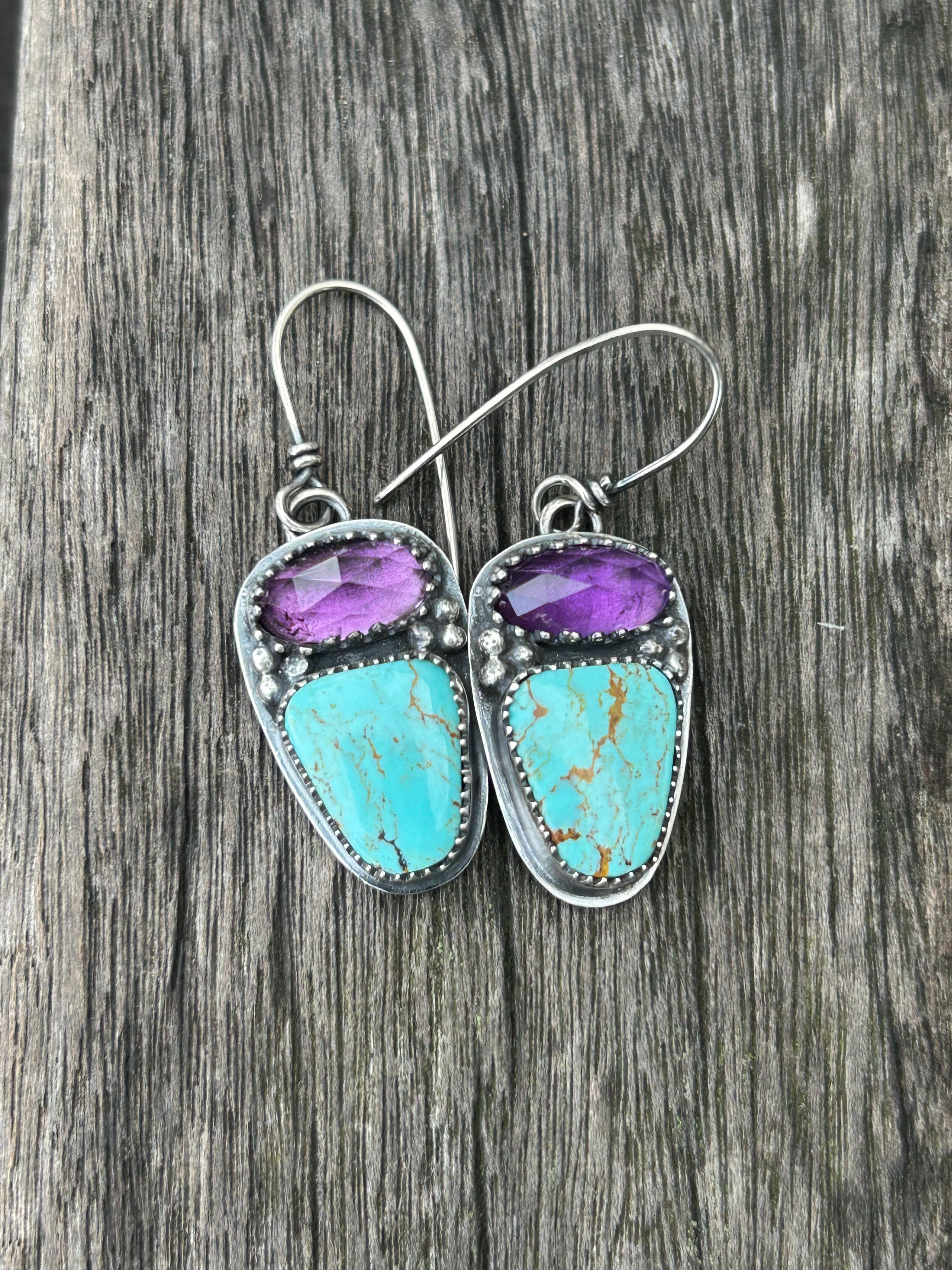 Kingman Turquoise, Amethyst and Sterling Silver Earrings