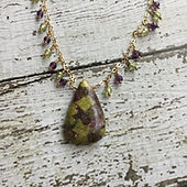 Atlantisite, Peridot, Amethyst and 14k Gold Fill Necklace