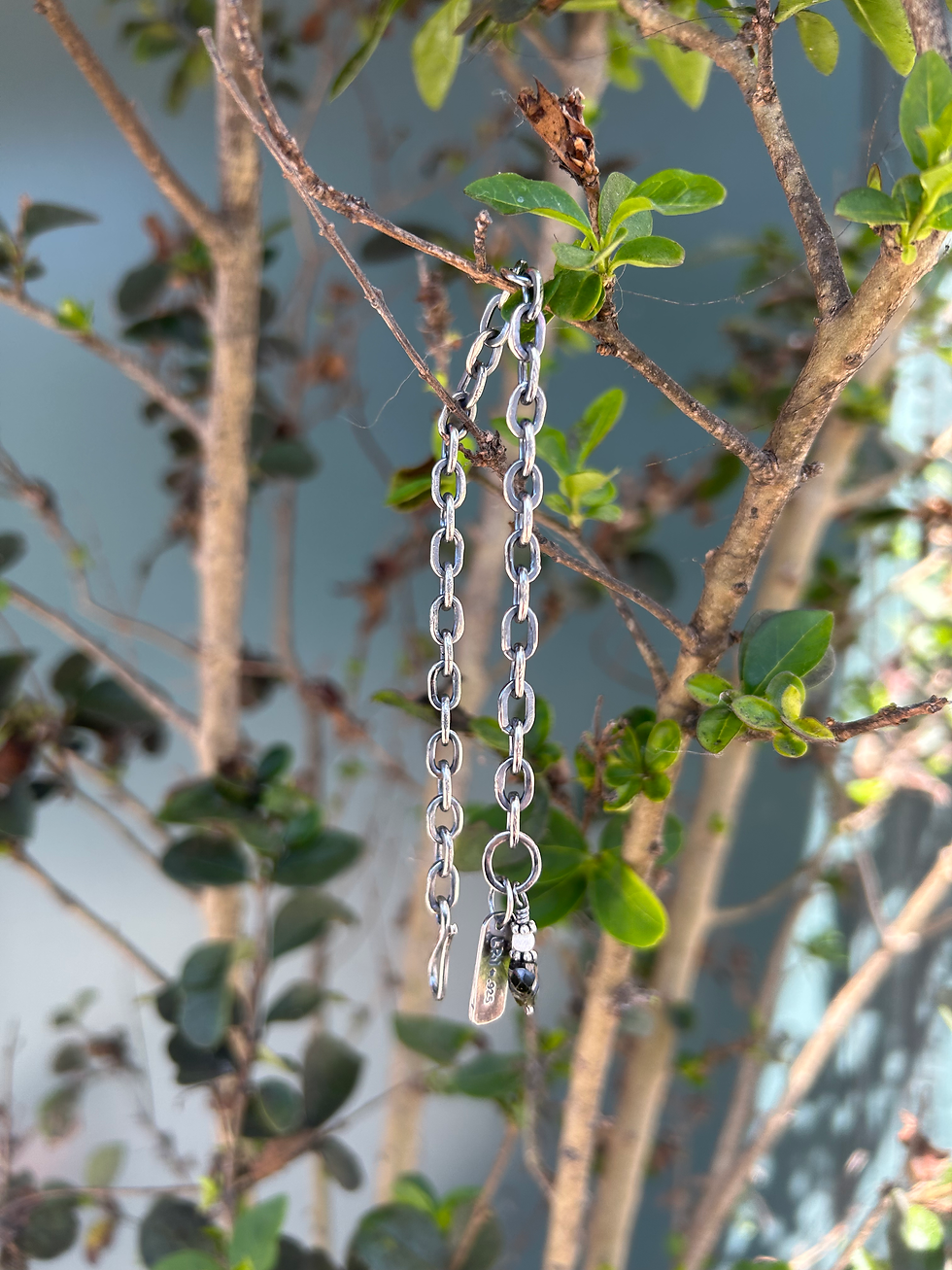 Thumbnail: Hand Forged Sterling Silver Chain Bracelet with Green Tourmaline Heart Accent