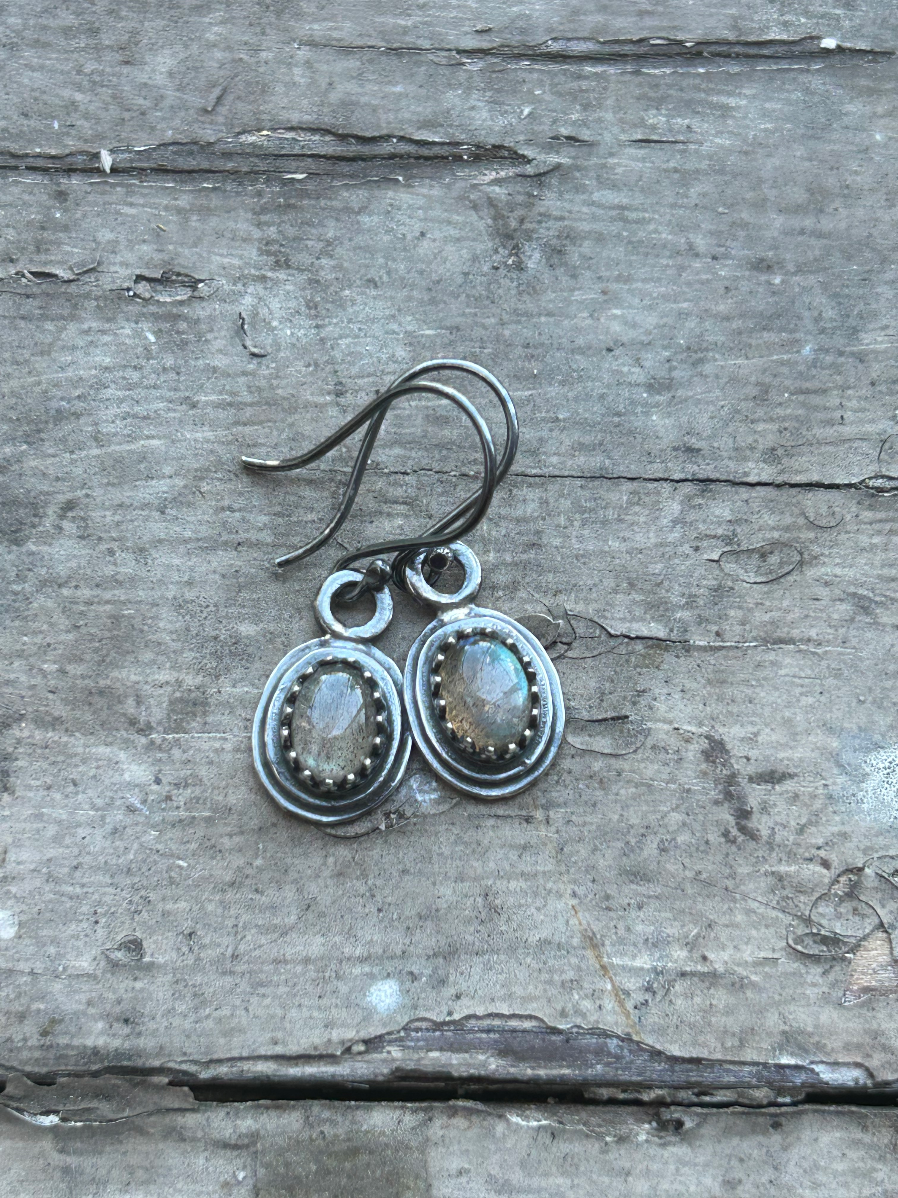 Labradorite and Oxidized Sterling Silver Earrings 
