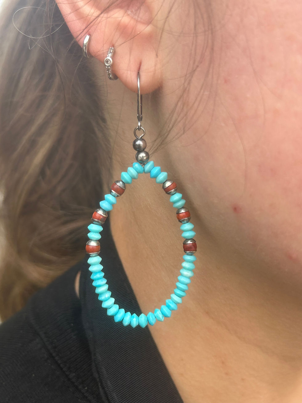 Thumbnail: Nacozari Turquoise, Cuprite and Sterling Silver Earrings