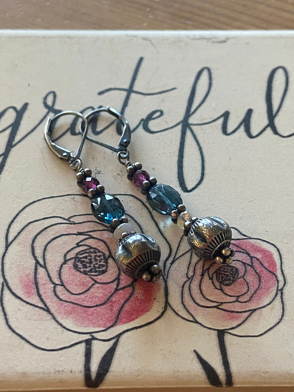 Thumbnail: London Blue Topaz, Garnet, Welo Opal and Sterling Silver Earrings