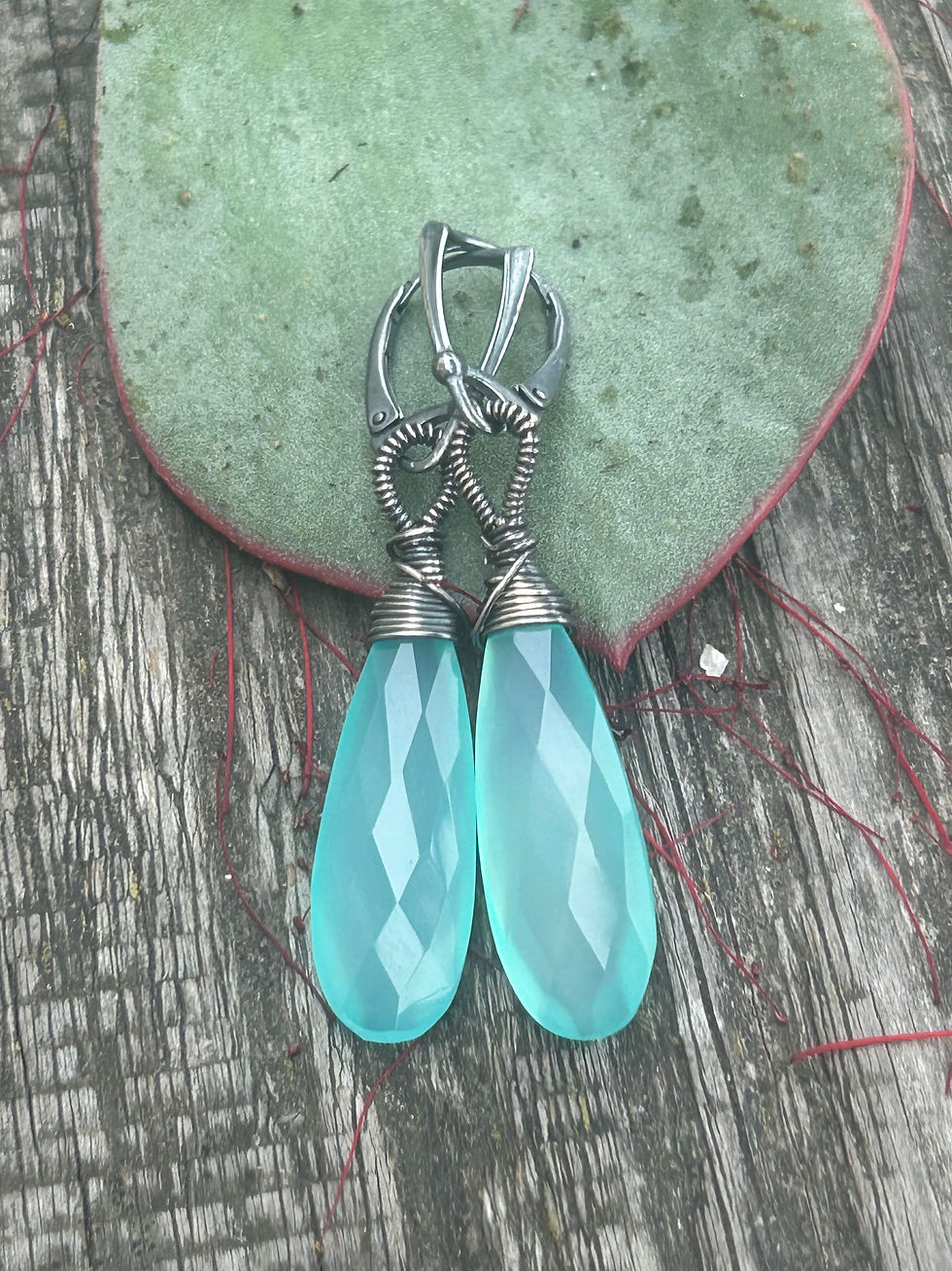 Thumbnail: Aqua Chalcedony and Oxidized Sterling Silver Earrings 