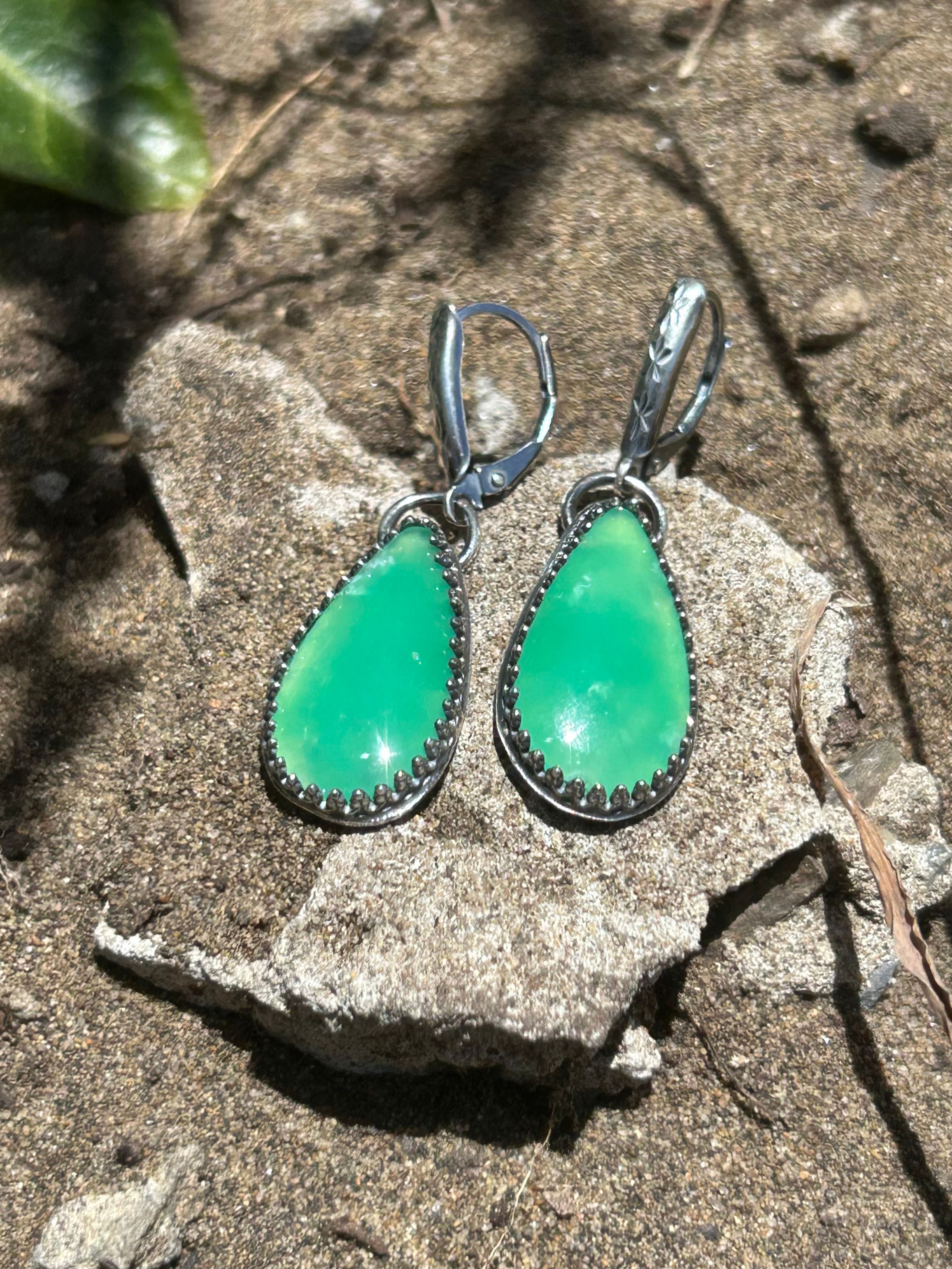 Marlborough Chrysoprase and Oxidized Sterling Silver Earrings