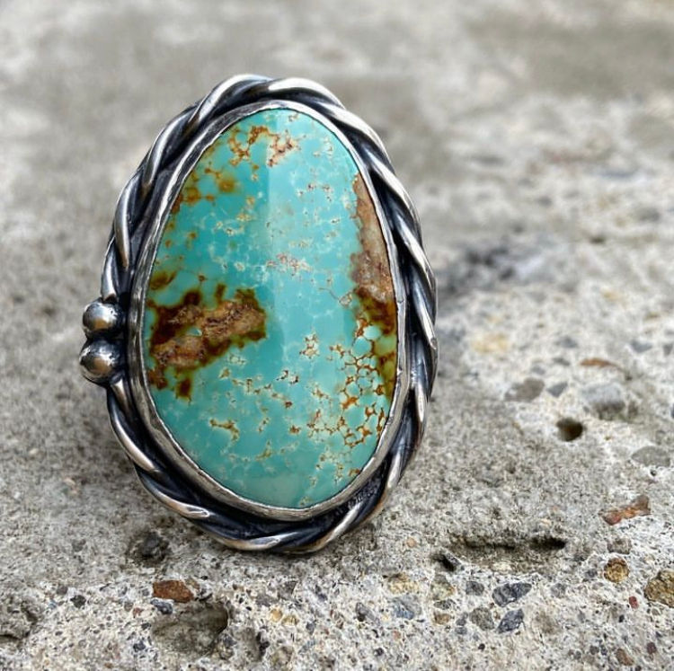 Thumbnail: Natural Blue Gem Turquoise and Sterling Silver Ring (size 9.25)