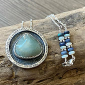 Aquamarine and Fine/Sterling Silver Shadowbox Pendant with Boulder Opal Accents