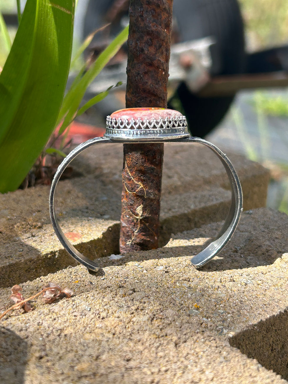 Thumbnail: Hand Forged Mexican Cantera Fire Opal and Sterling Silver Cuff