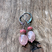 Morganite, Spiny Oyster Shell and Oxidized Sterling Silver Earrings