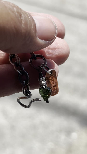 Thumbnail: Hand Forged Sterling Silver Chain Bracelet with Green Tourmaline Heart Accent