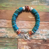 Campitos Turquoise, Spiny Oyster and Fine Silver Bracelet