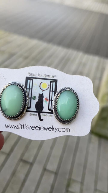 Thumbnail: Newman Chrysoprase and Sterling Silver Post Stud Earrings