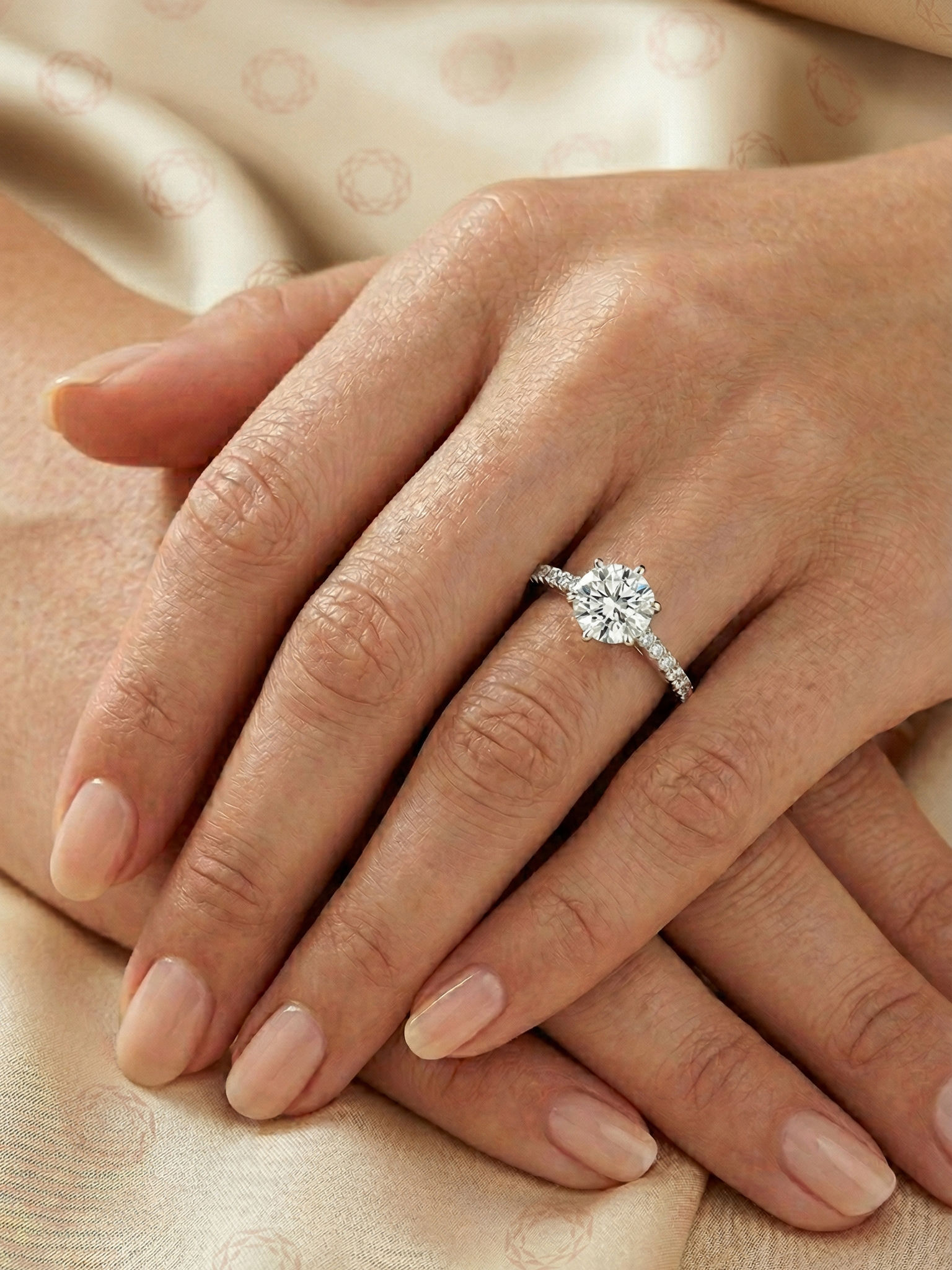 2CT Round Moissanite Cathedral Setting Ring Solid White Gold Pave Bridal Band