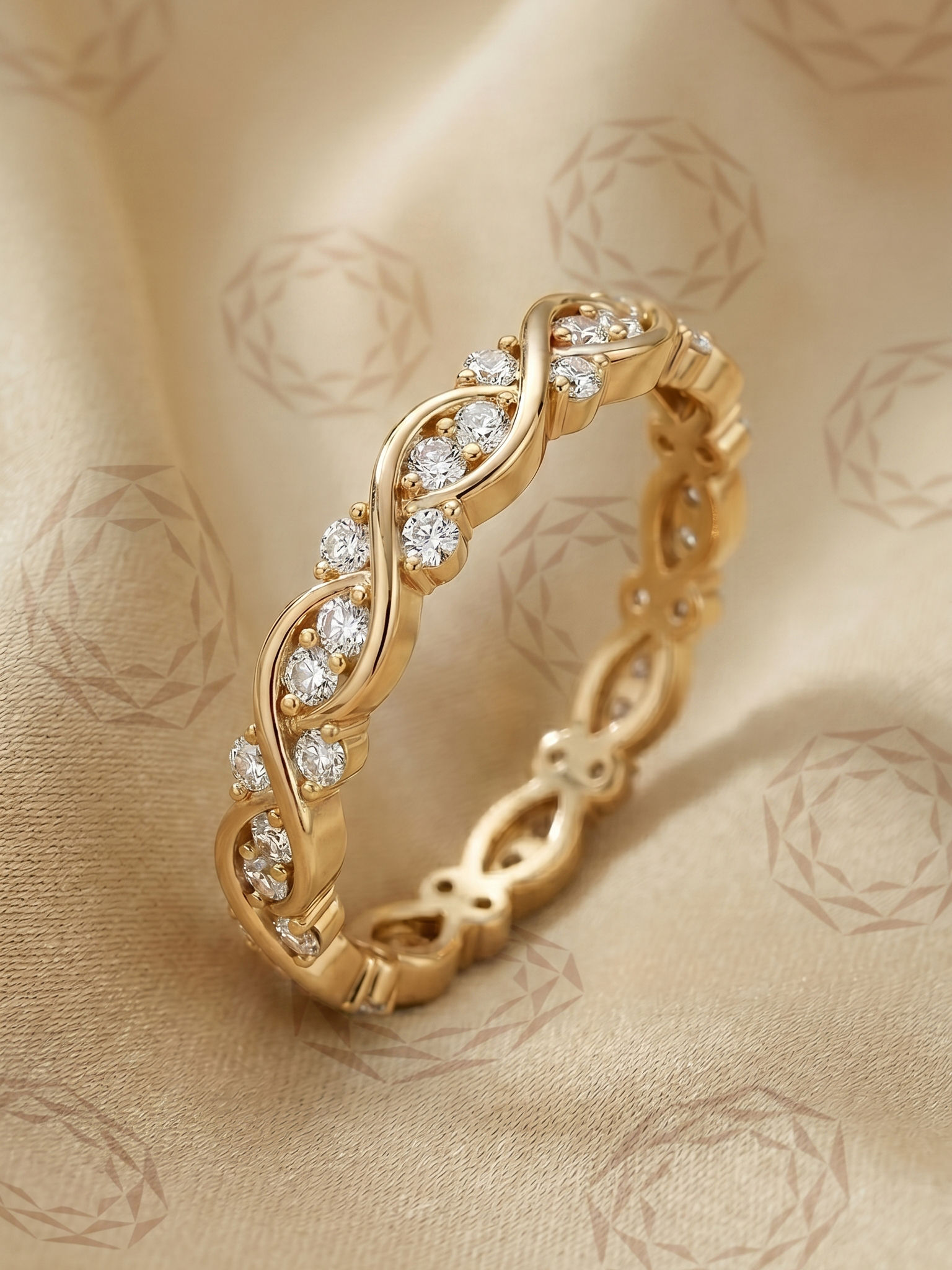 Twisted Vine Diamond Full Eternity Band Solid Gold Wedding Ring Gift for Her