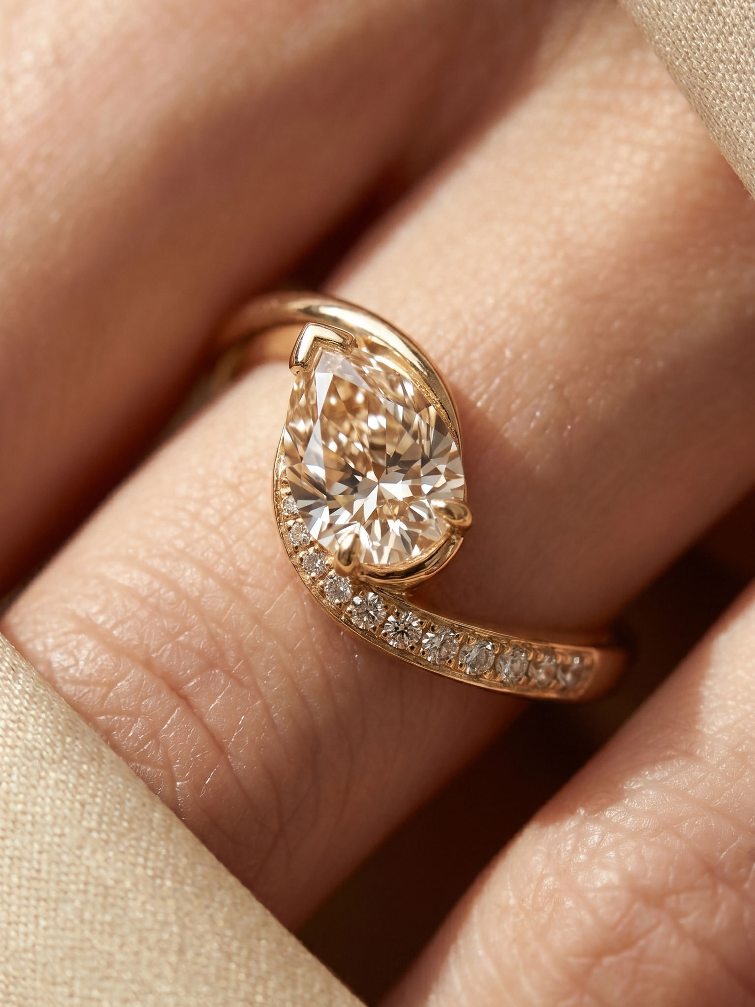 Pear Cut Moissanite Bypass Ring Rose Gold Solid Gold Engagement Ring Gift