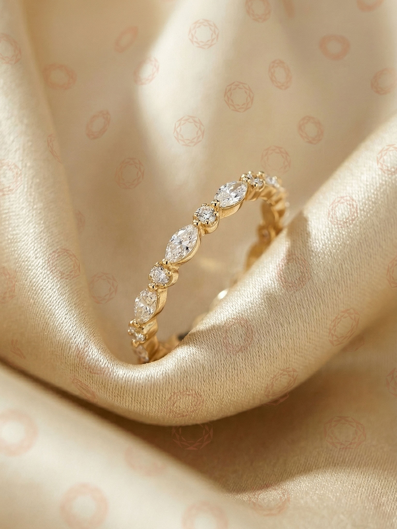 Oval Moissanite Full Eternity Band Solid Gold Colorless Stackable Bridal Ring