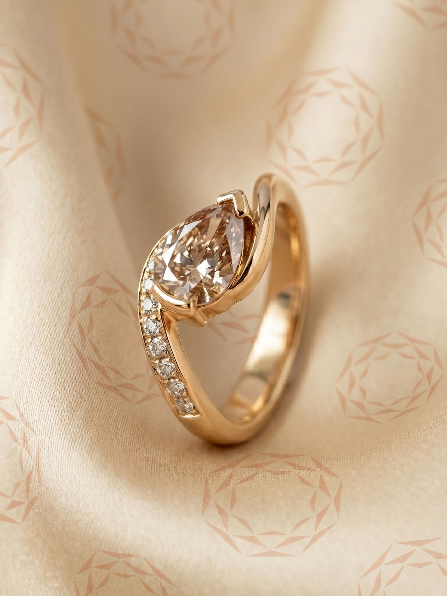 Pear Cut Moissanite Bypass Ring Rose Gold Solid Gold Engagement Ring Gift