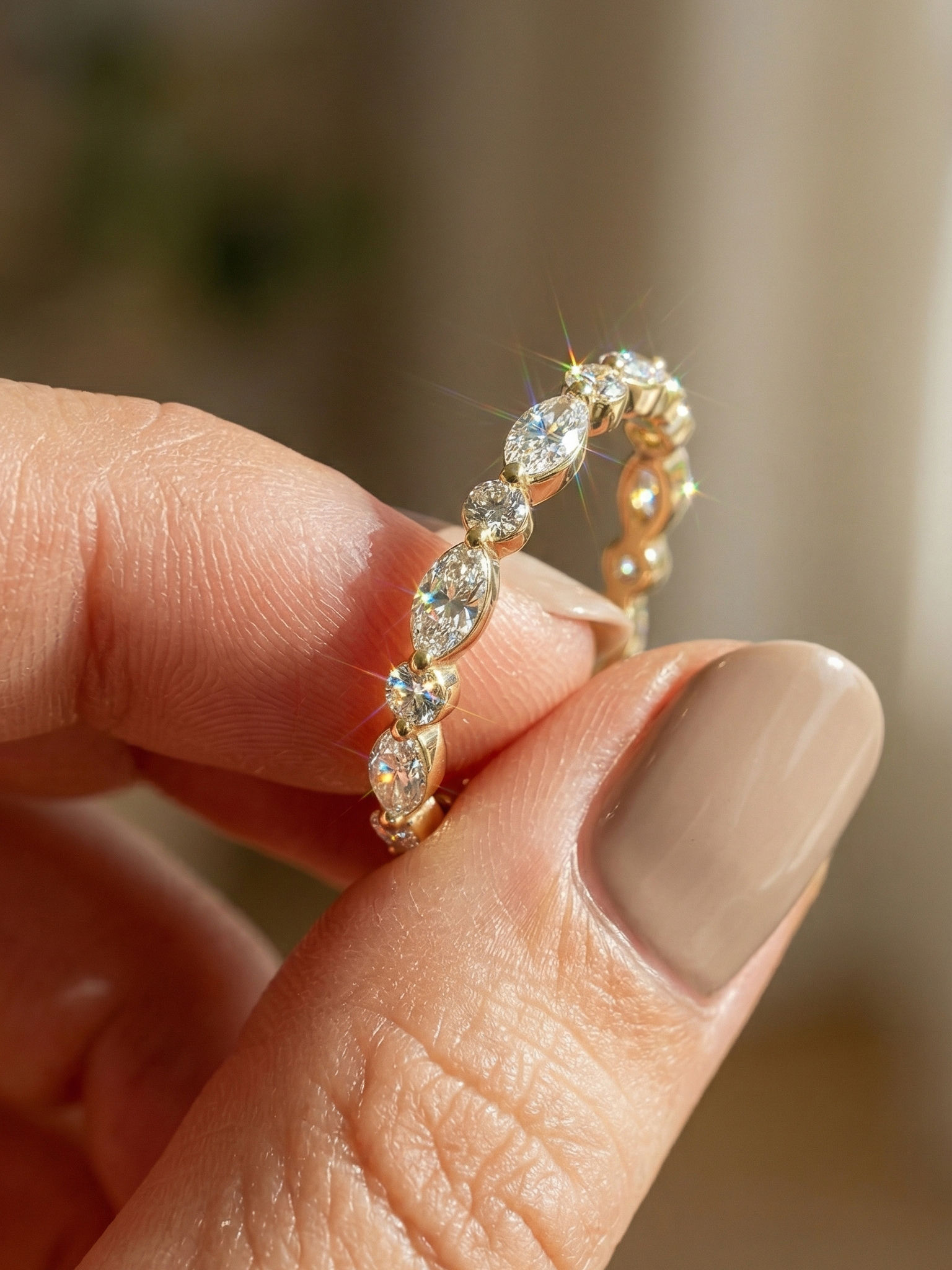 Oval Moissanite Full Eternity Band Solid Gold Colorless Stackable Bridal Ring