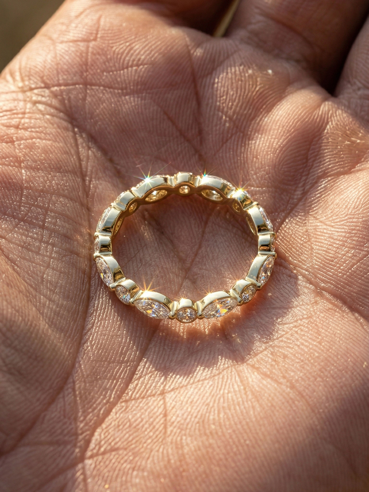 Oval Moissanite Full Eternity Band Solid Gold Colorless Stackable Bridal Ring