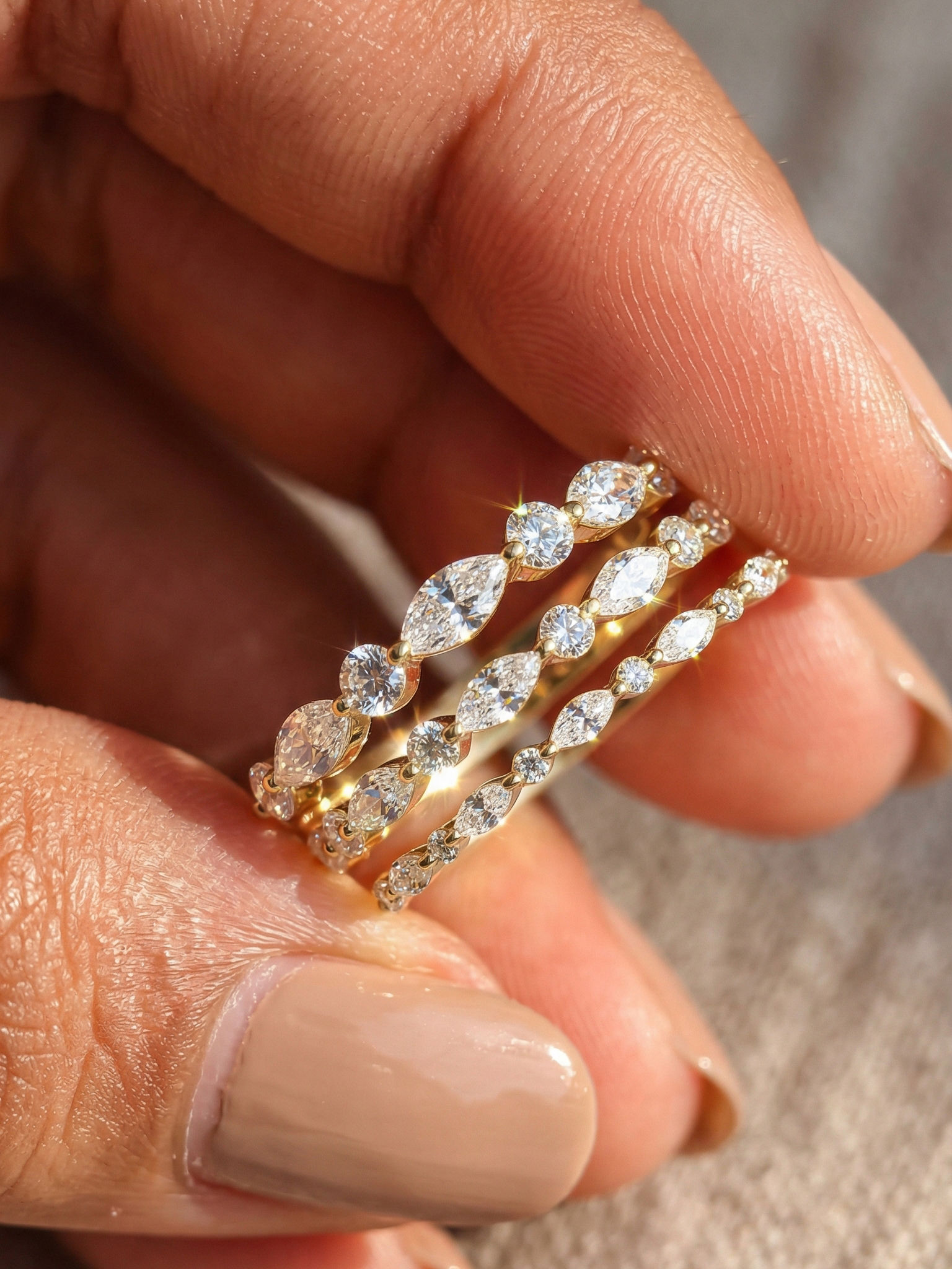 Oval Moissanite Full Eternity Band Solid Gold Colorless Stackable Bridal Ring