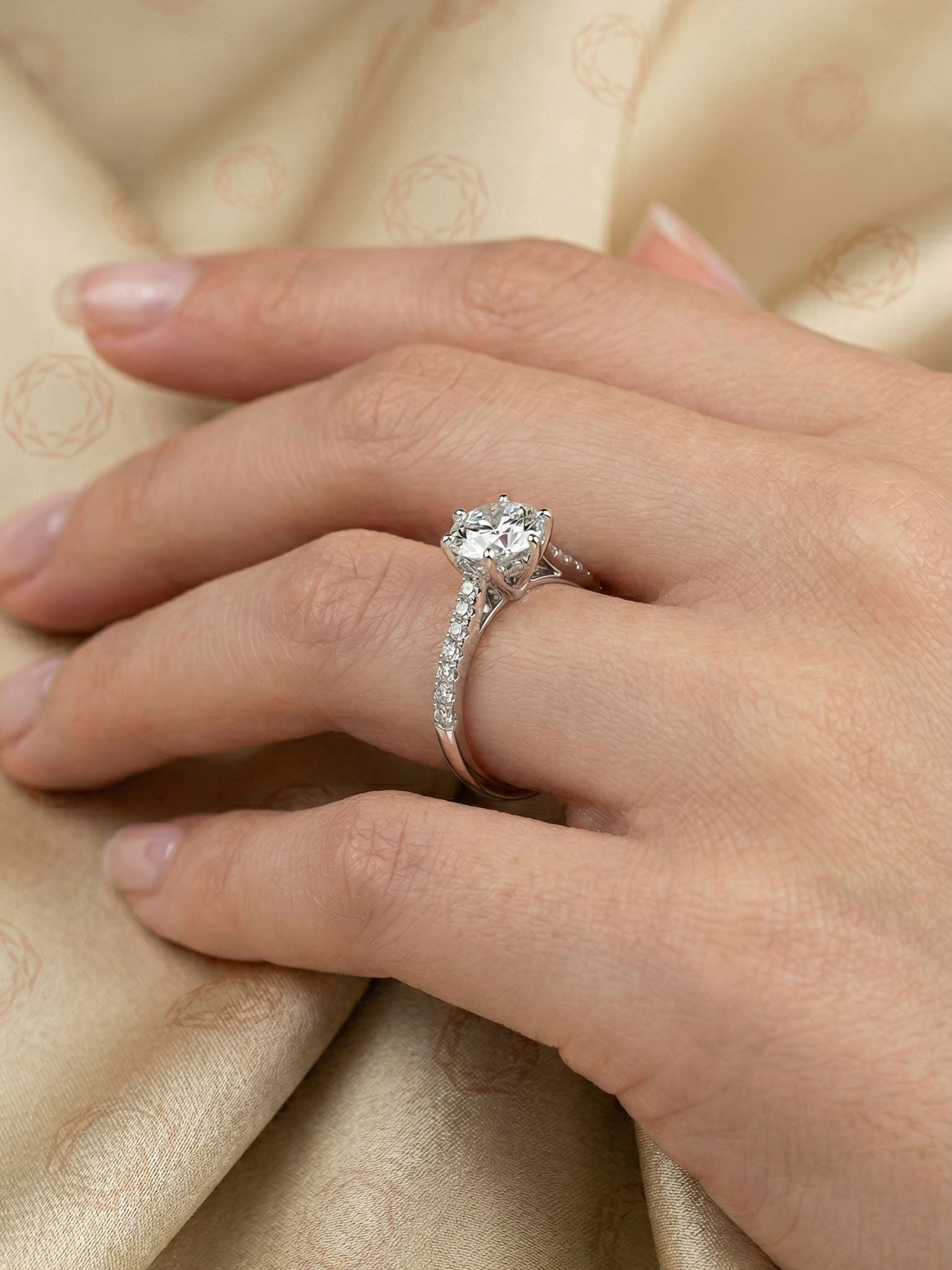2CT Round Moissanite Cathedral Setting Ring Solid White Gold Pave Bridal Band
