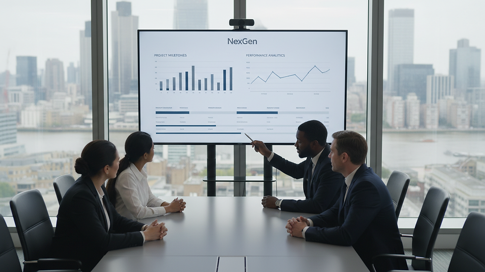 High angle view of a digital dashboard displaying project timelines and analytics