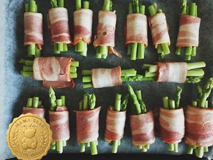 Portuguese Roll-Ups, Teriyaki mushrooms , and Bacon Asparagus