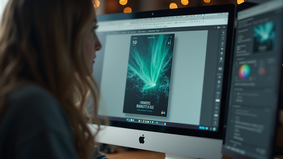 Close-up view of a book cover design in progress on a computer screen