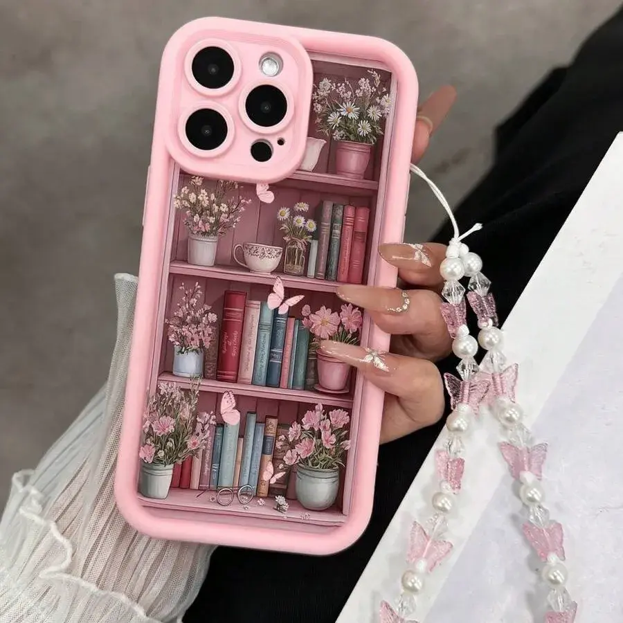 Pink Bookshelf Designer Phone Case for Iphone 7 8 11 12 13 14 15 16 17 Pro Max