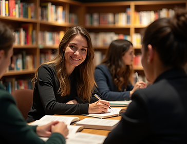 An author-signing-books-at-a-bookstore-event with-a-happy-and-engaged-audience-in-a-warm-l