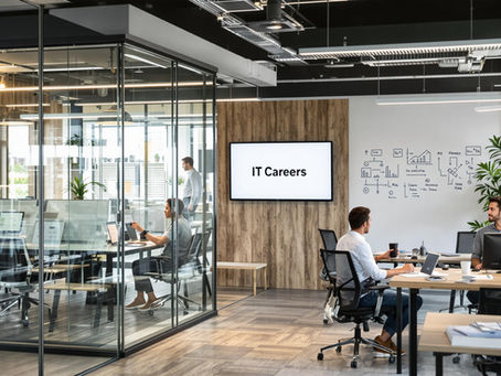 Modern coworking office with IT pros consulting and working solo in natural light