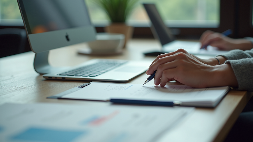 Eye-level view of a consultant’s desk with organized contact folders