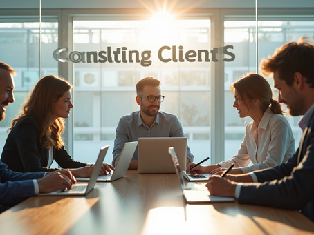 IT consultants and clients meeting in a modern office about business growth