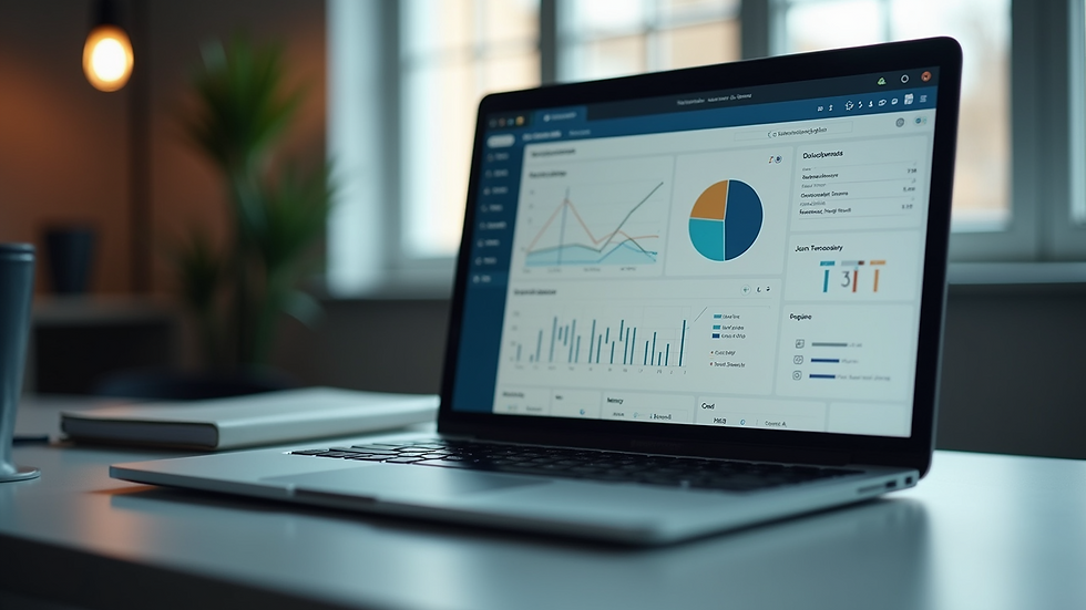 Close-up view of a laptop screen showing a CRM dashboard