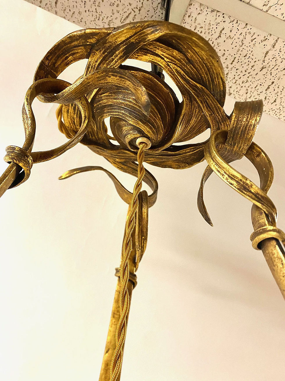 Thumbnail: A rare gilt bronze and alabaster hanging light by Albert Cheuret circa 1925