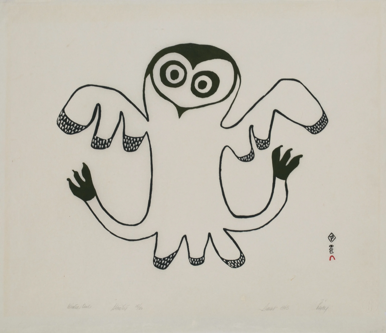 LUCY QINNUAYUAK (1915-1982) KINNGAIT (CAPE DORSET) 'WINTER OWL', 1965