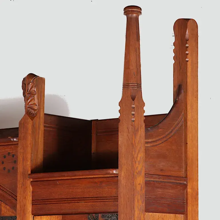 Thumbnail: An incredibly rare French Arts & Crafts oak & leather bookcase by Henri Rapin