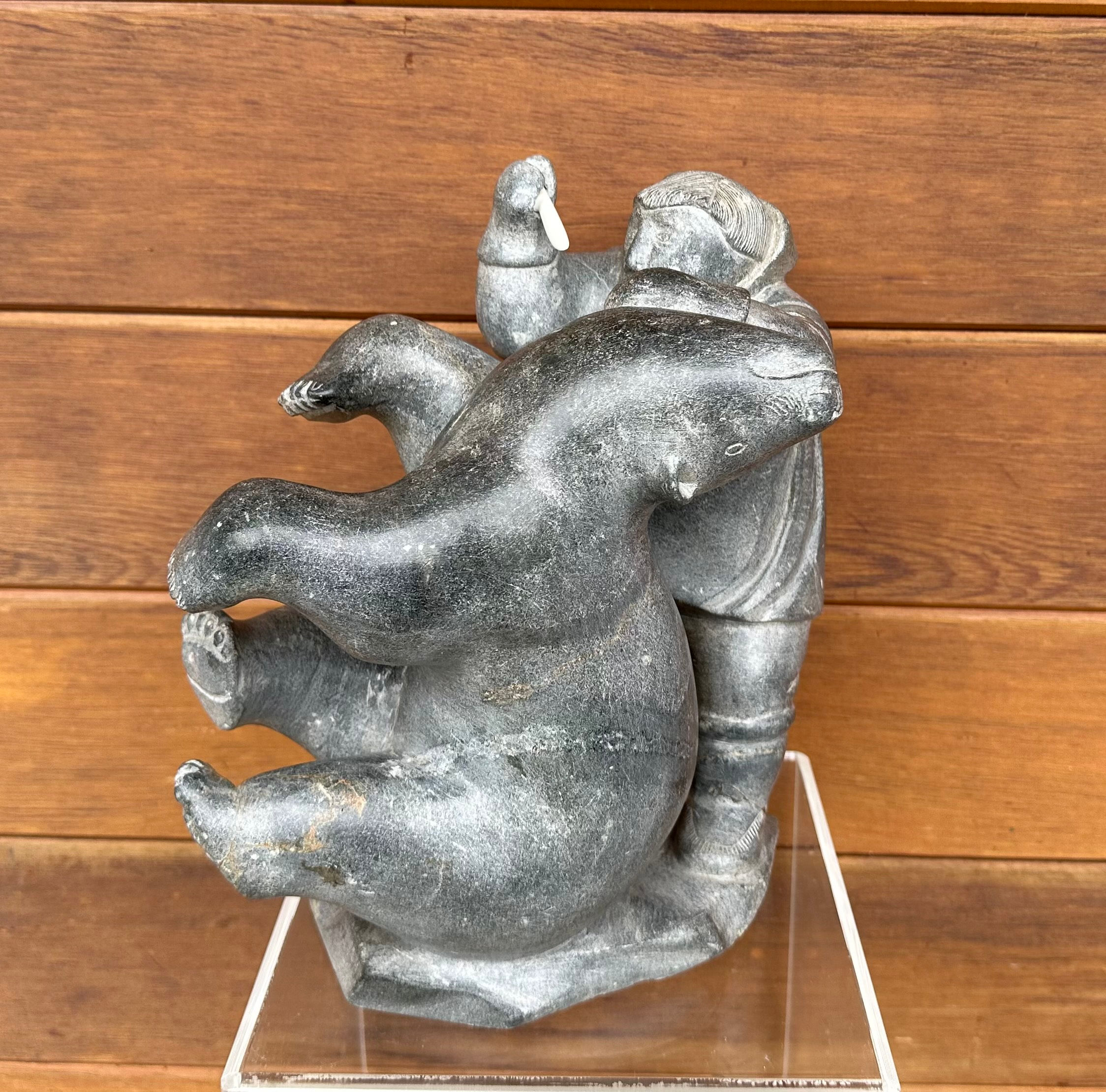 Unidentified Inuit Artist (Salluit, Ivujivik or Wakeham Bay) 'Hunter with Bear'