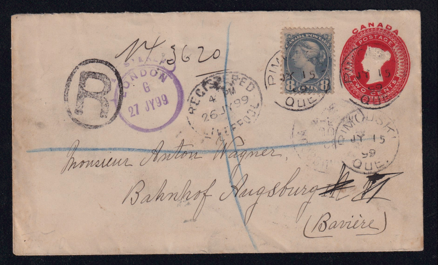 Canada 1899 10c UPU Registered Small Queen Cover to Bavaria Germany