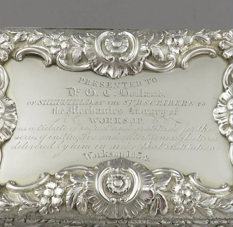 Thumbnail: A large William IV silver table snuff box, Nathaniel Mills Birmingham 1833