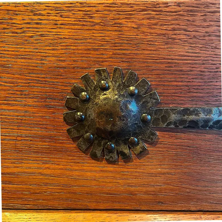 Thumbnail: An incredibly rare French Arts & Crafts oak & leather bookcase by Henri Rapin