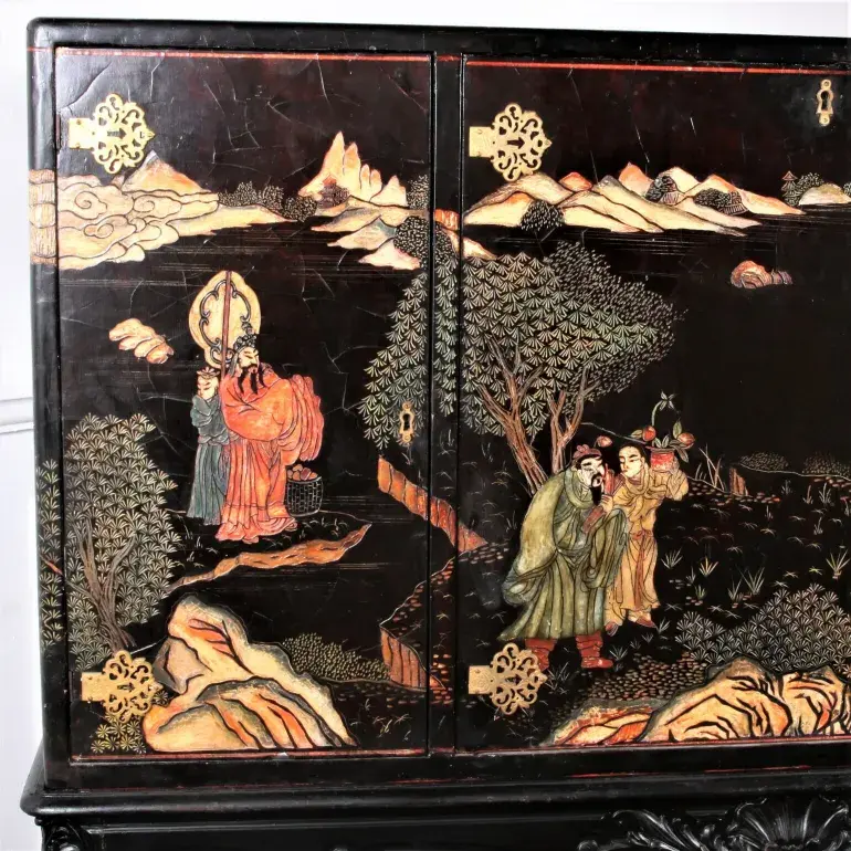 Thumbnail: A rare matched pair of early 19th century large lacquered cabinets, circa 1800