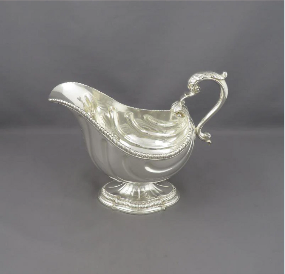 Thumbnail: A massive George III sterling silver sauce boat (or gravy boat) London 1758