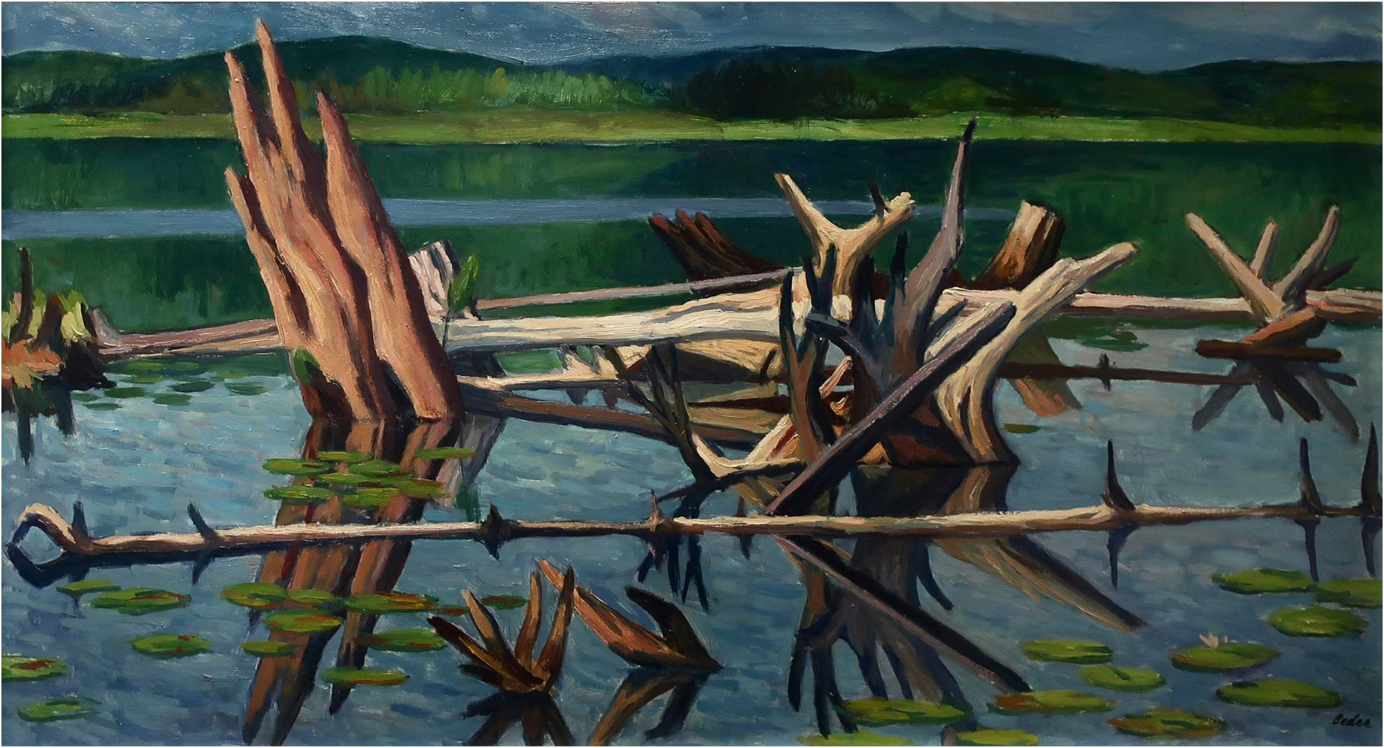 Jack Beder Canadian oil painting Barricade 1955