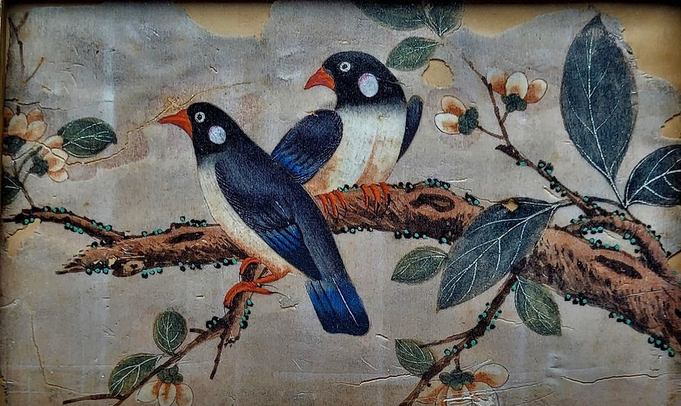 An extremely rare fragment of 18th century Chinese painted wallpaper
