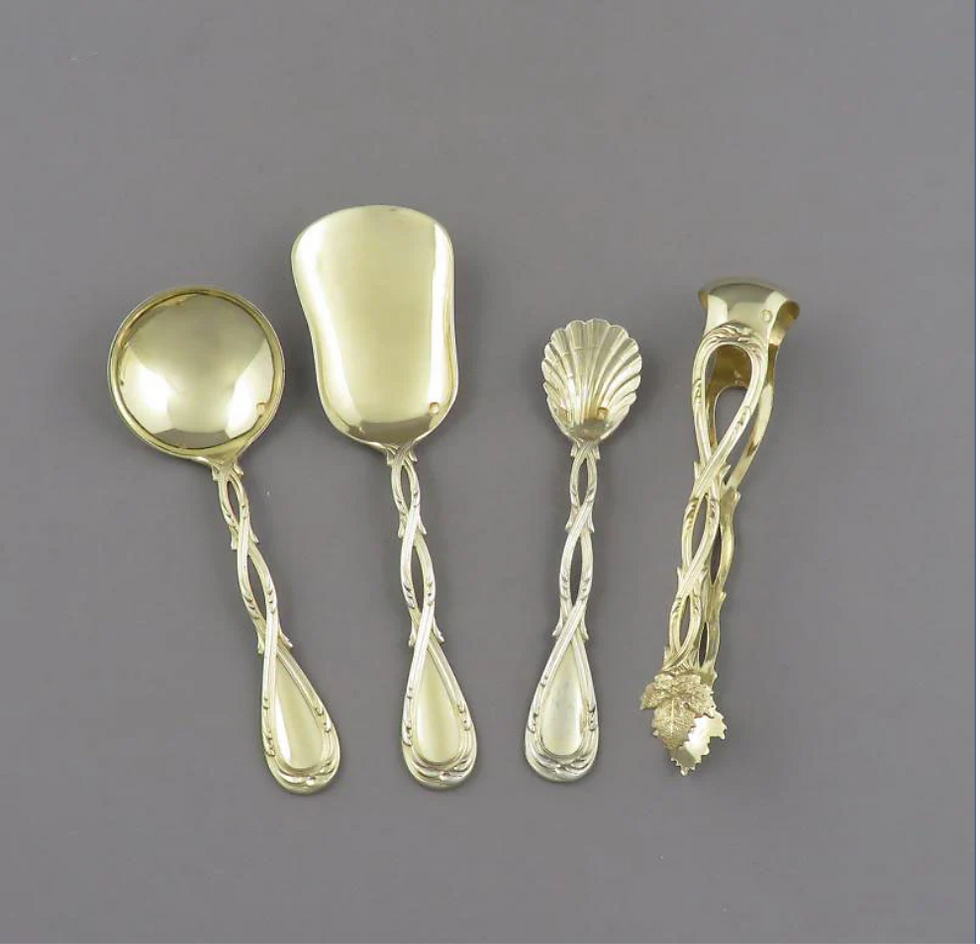 Thumbnail: A fine quality and extensive French 950 silver/silver-gilt flatware set for 18