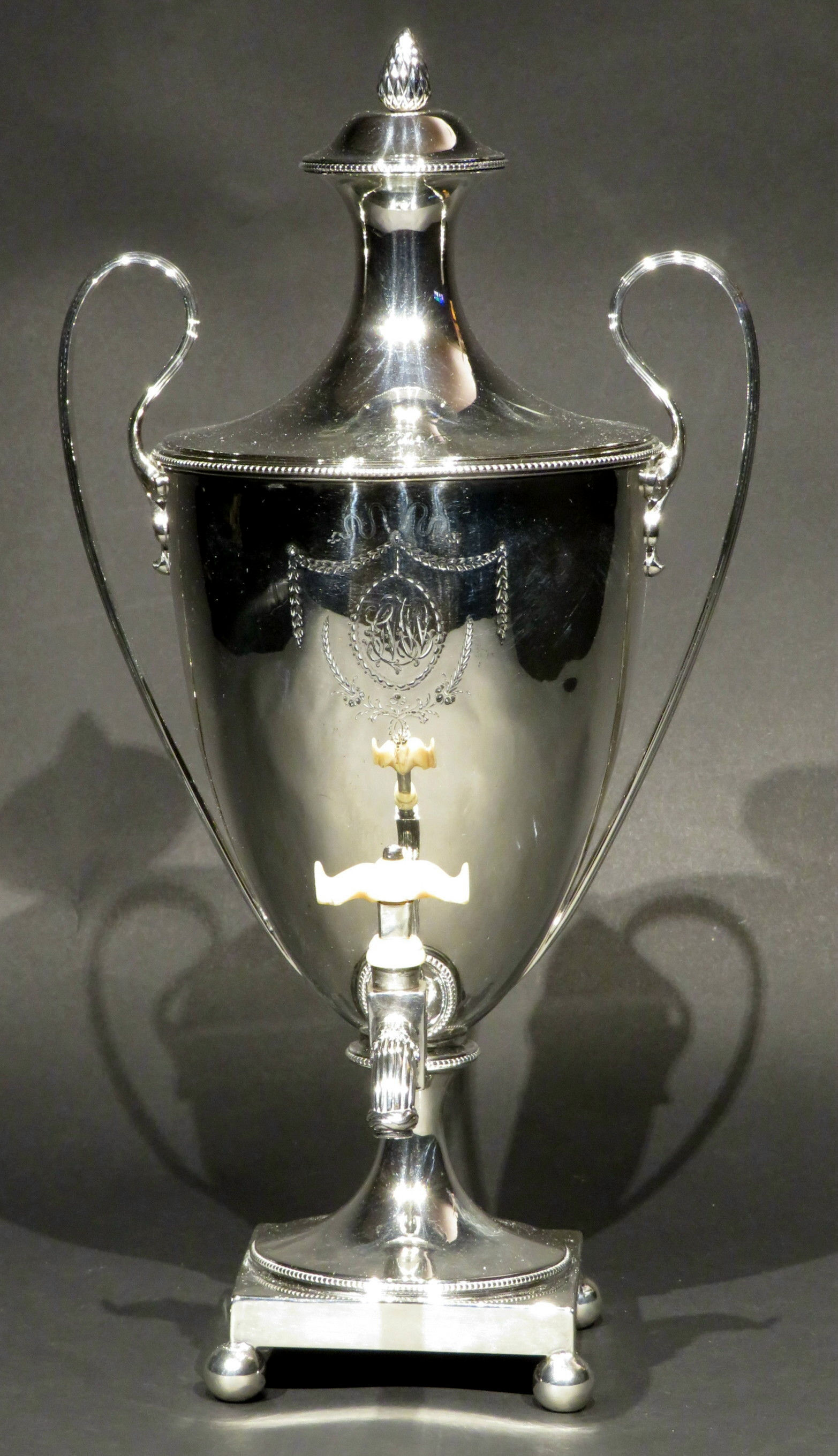 A fine 18th C Neoclassical sterling silver coffee urn, London 1783