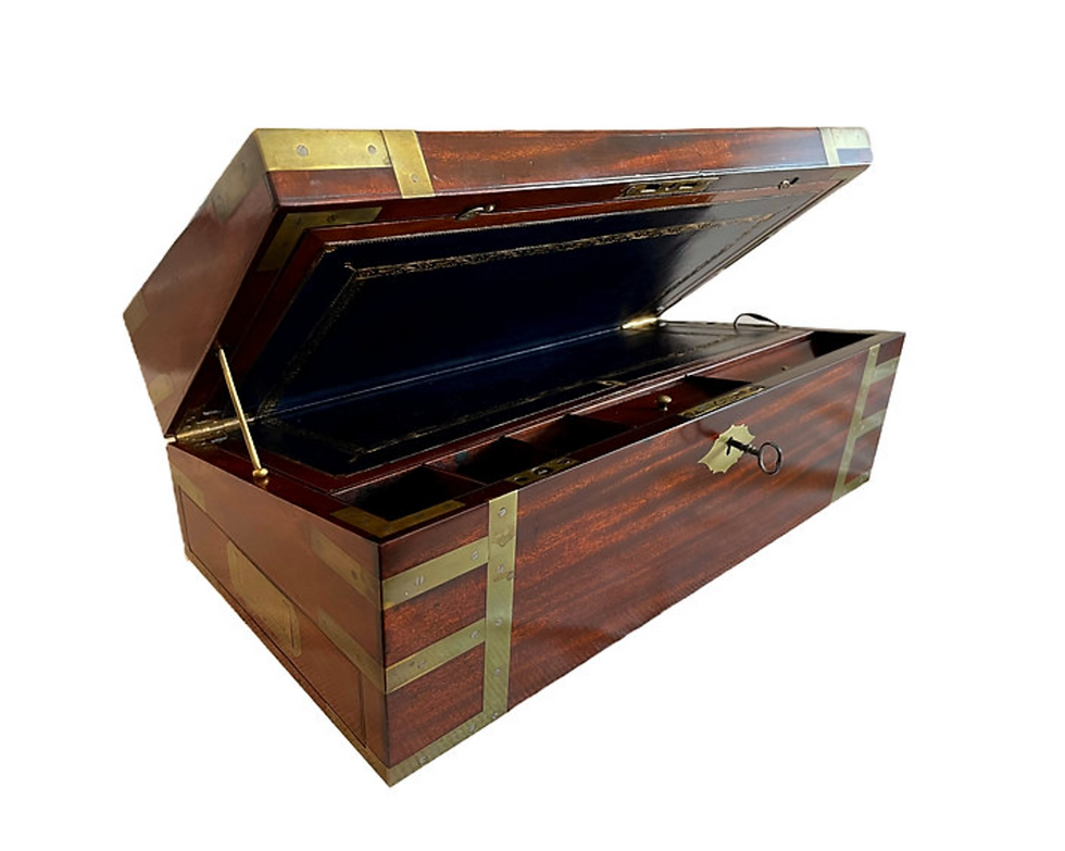 Thumbnail: George III brass bound mahogany Naval campaign portable desk, Nicholas Middleton